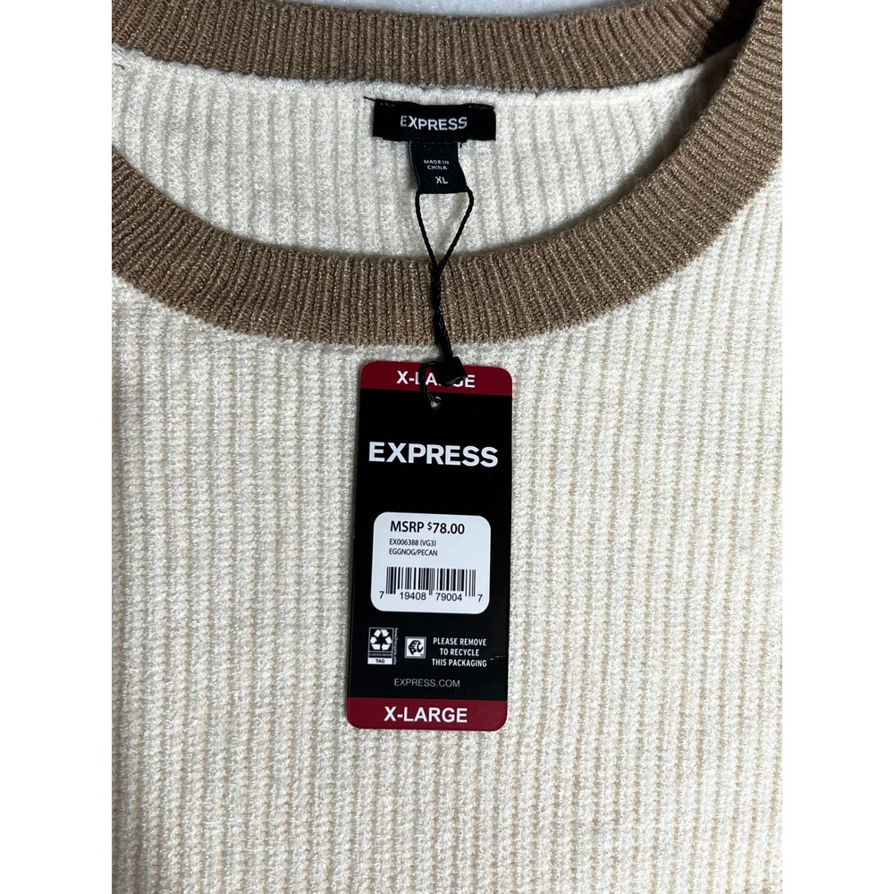 Express Mens Crew Neck Ribbed Colorblock Sweater Eggnog Pecan XL EX006388